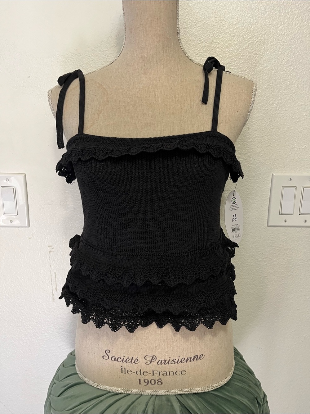 Black Ruffle Tie-Shoulder Knit Camisole